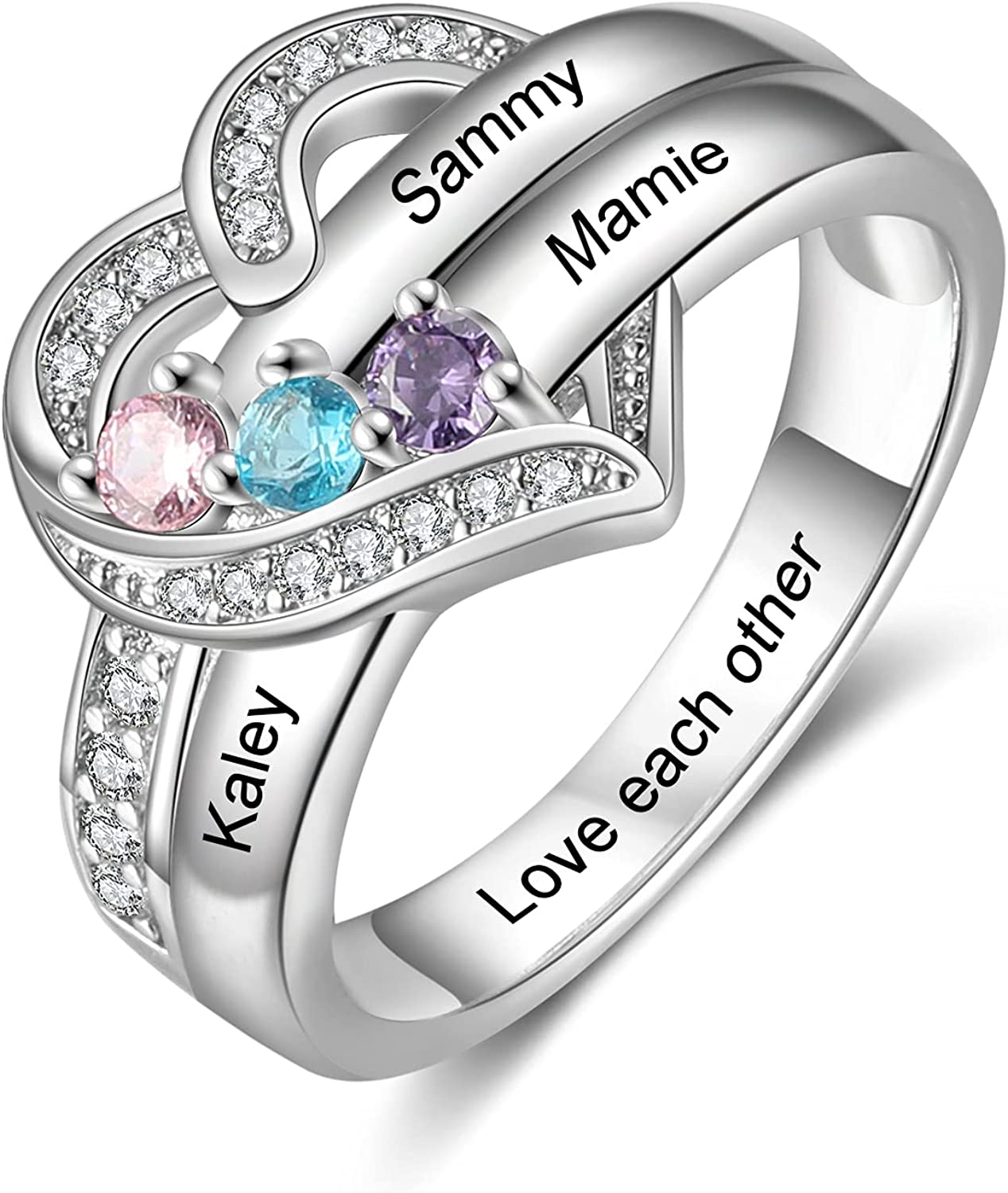 Personalized Birthstone Name Engraving Ring