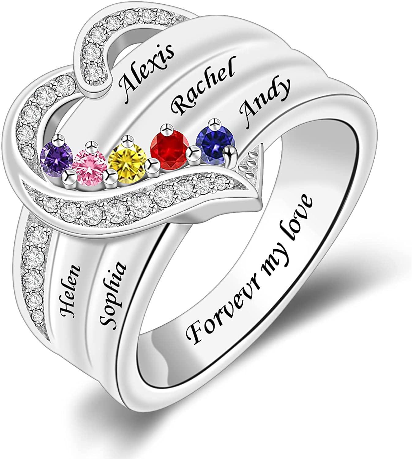 Personalized Birthstone Name Engraving Ring