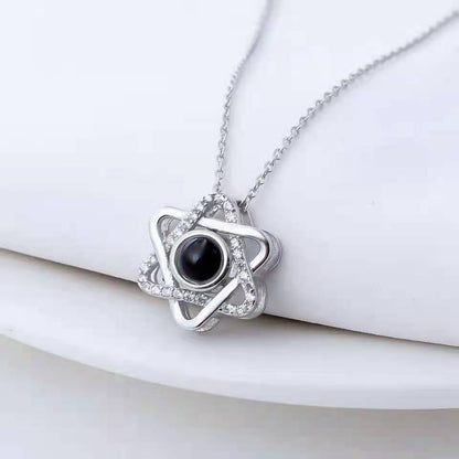 Personalized hexagonal Star Flower Photo Necklace