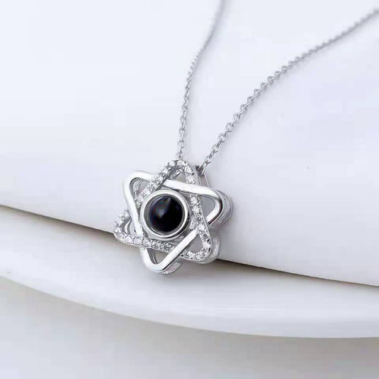 Personalized hexagonal Star Flower Photo Necklace