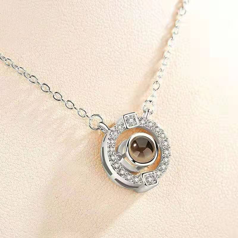 Personalized Round Diamond Set Photo Necklace