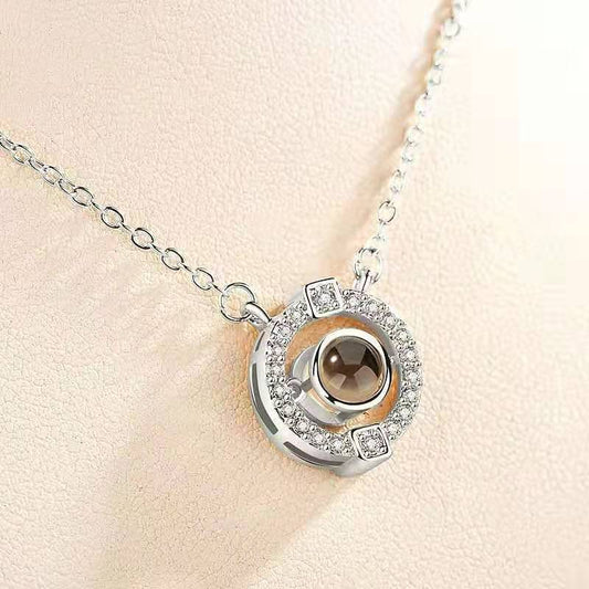 Personalized Round Diamond Set Photo Necklace