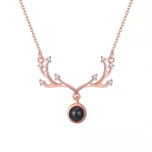 Personalized diamond set antler photo Necklace