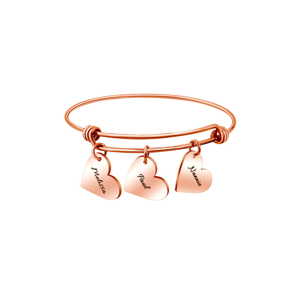 Personalized engraved peach heart three color Bracelet