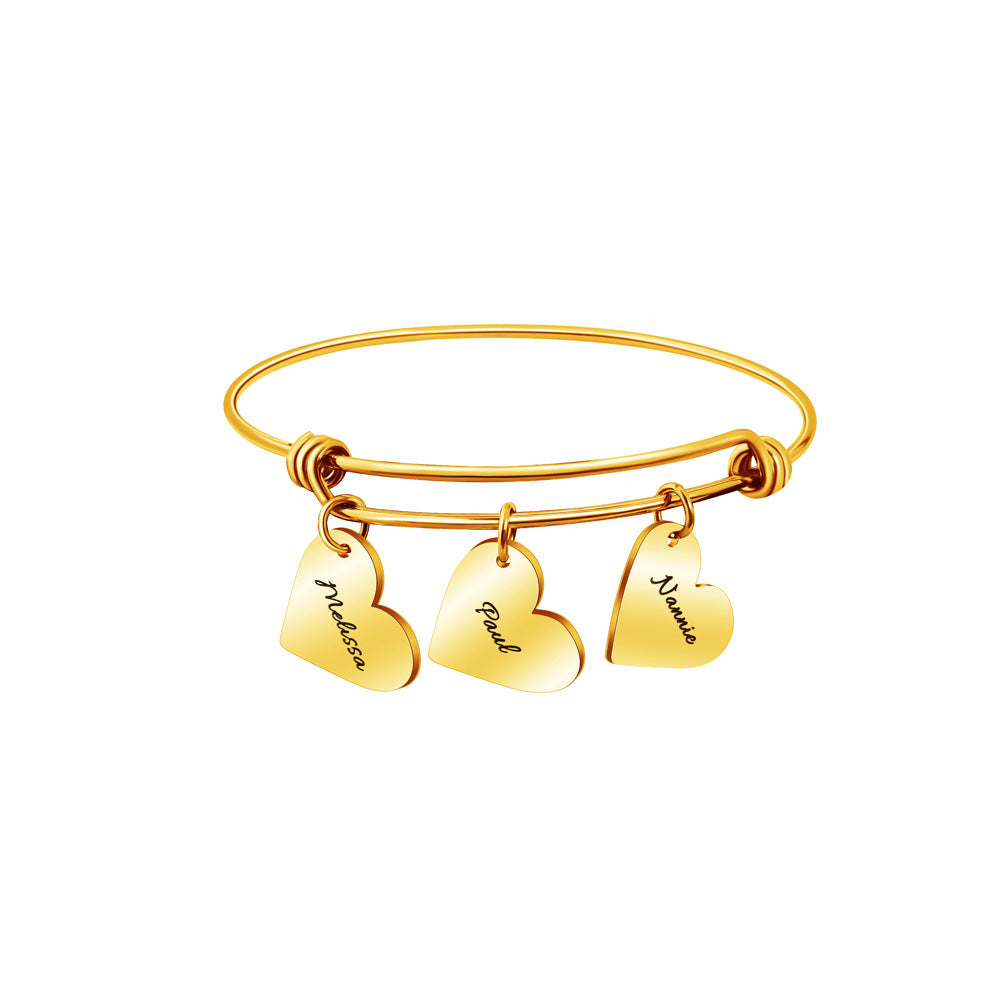 Personalized engraved peach heart three color Bracelet
