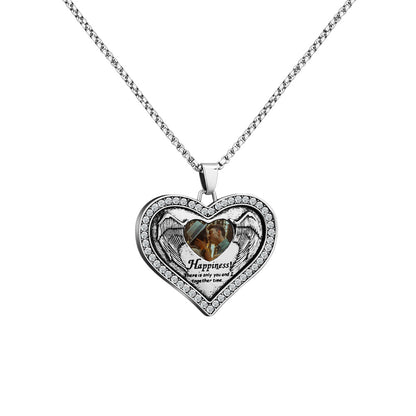 Personalized happiness lettering diamond color printing photo Peach Heart Necklace
