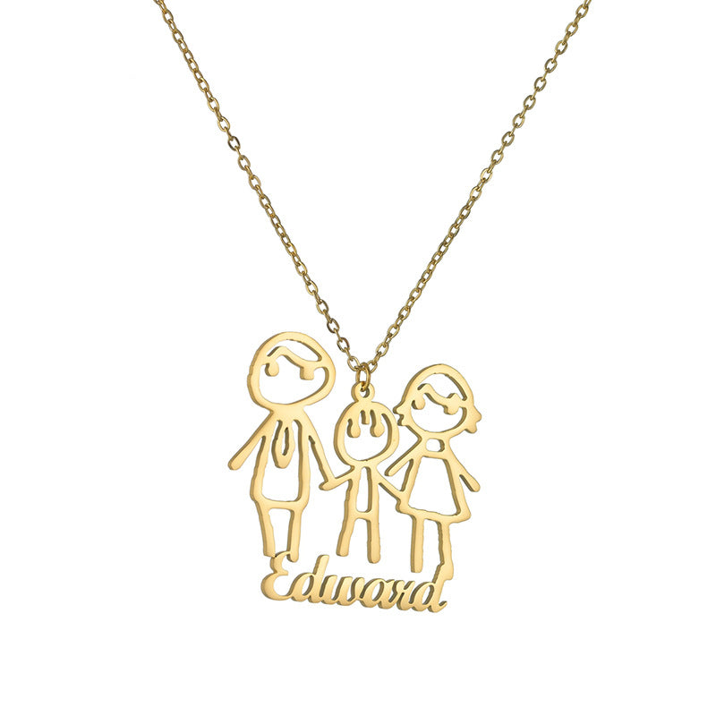 Personalized hand-painted graffiti family necklace