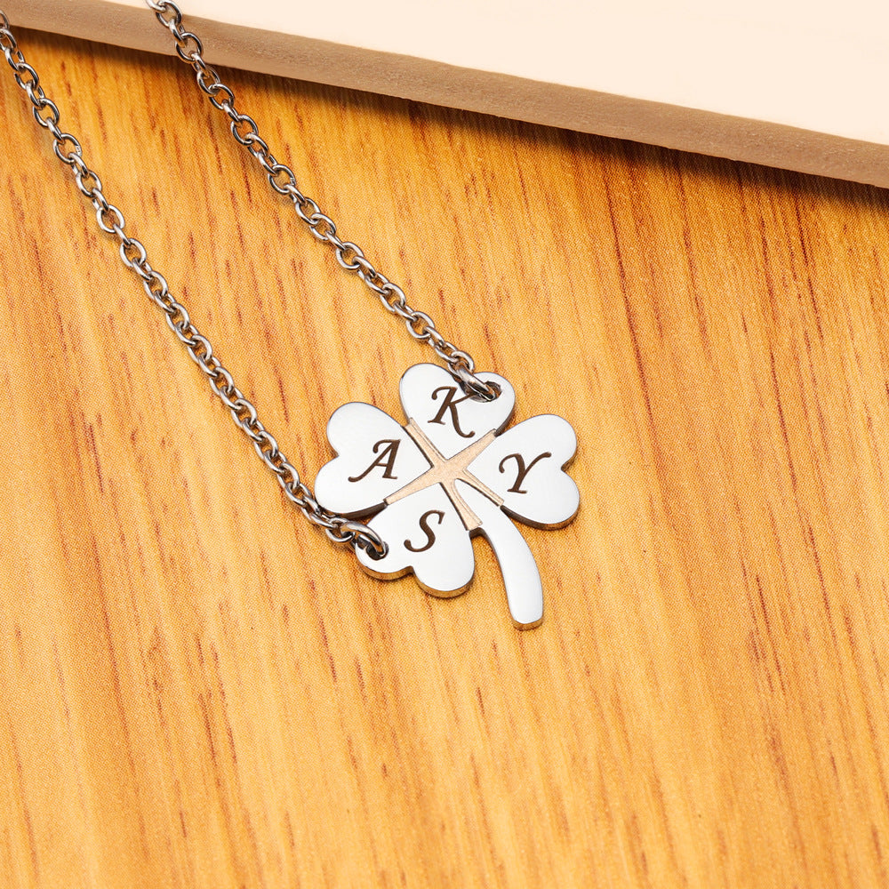 Personalized four-leaf clover name custom necklace