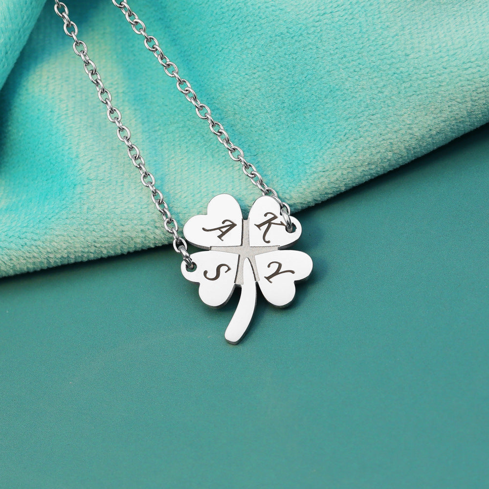 Personalized four-leaf clover name custom necklace