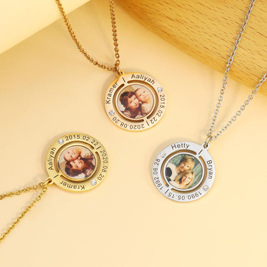 Personalized engraved photo necklace