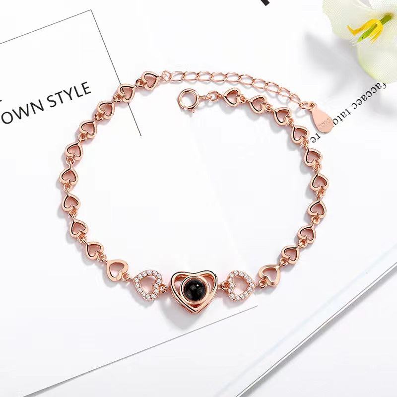 Personalized Heart S925 Silver Photo Projector Bracelet