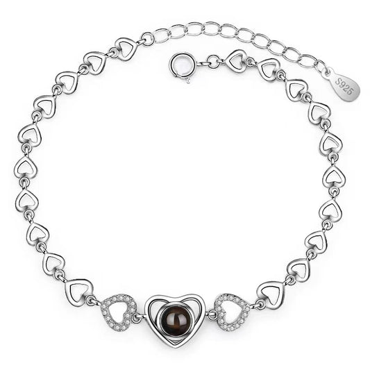 Personalized Heart S925 Silver Photo Projector Bracelet