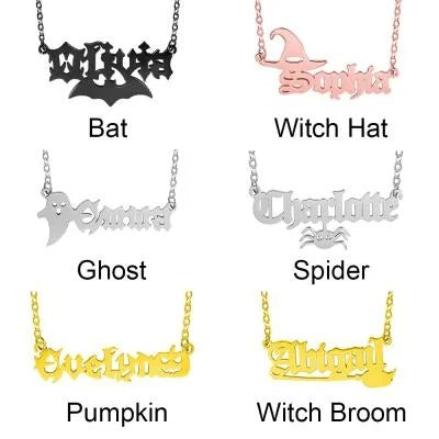 Personalized Halloween Gothic Name Necklace