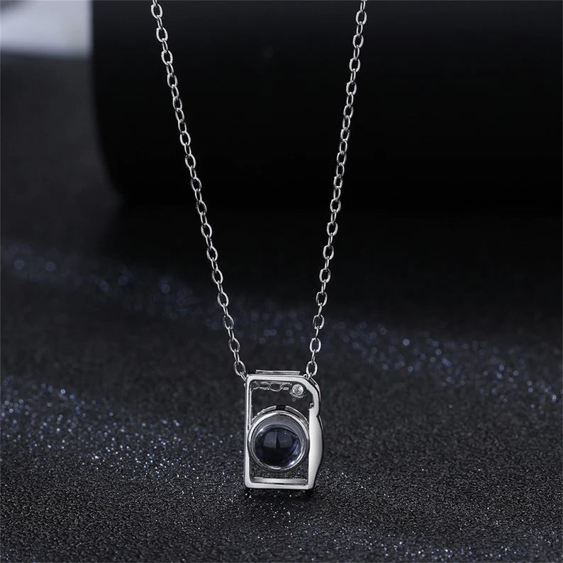 Personalized Silver Camera Projection Necklace