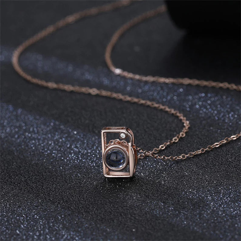 Personalized Silver Camera Projection Necklace