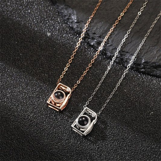 Personalized Silver Camera Projection Necklace