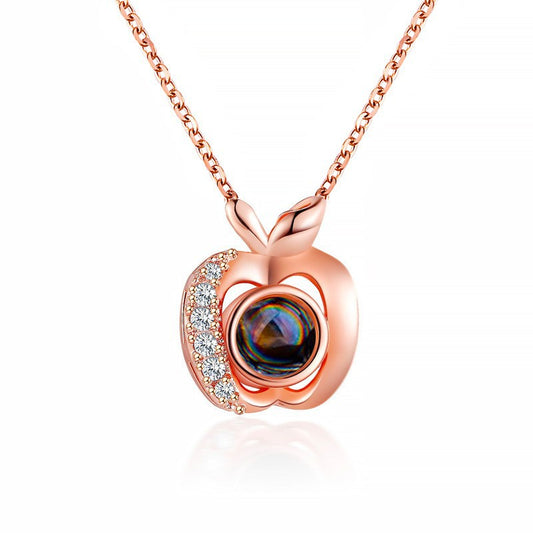 Personalized Apple Shape Photo Projection Necklace