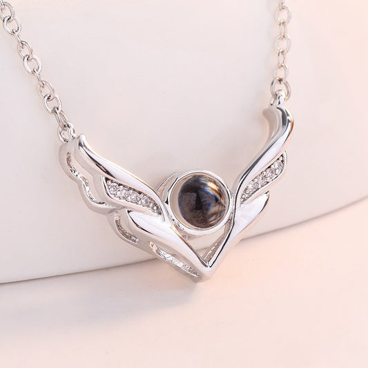 Personalized Wings Photo Projection Necklace