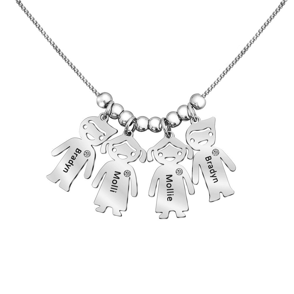 Personalized Mother's Day Necklace Jewelry Gift Custom Names Necklace Custom Birthstone Necklace Cute Kids Pendants Necklace