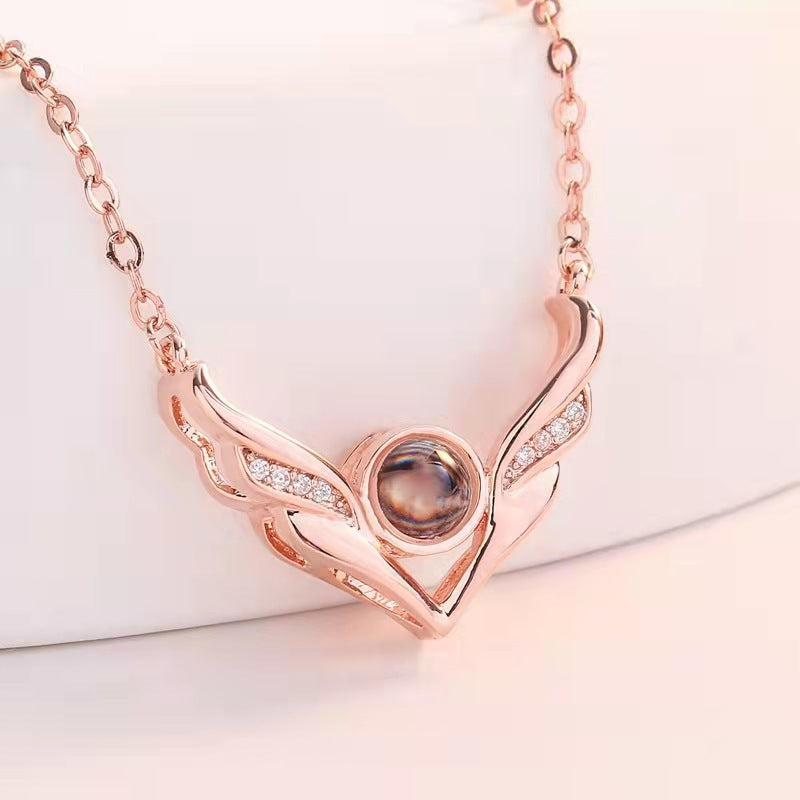 Personalized Wings Photo Projection Necklace