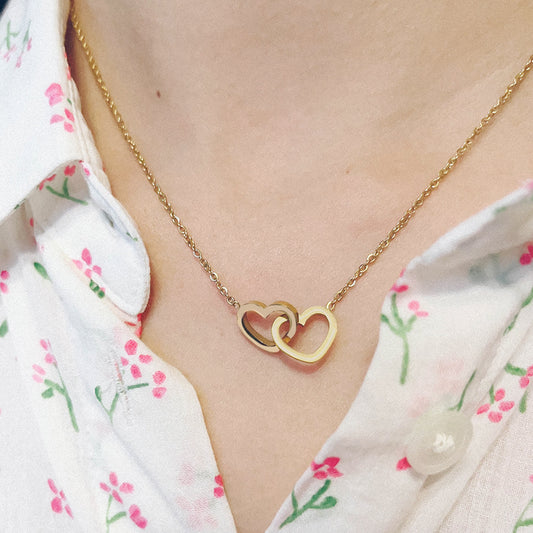 Personalized Lettering Double Heart Necklace
