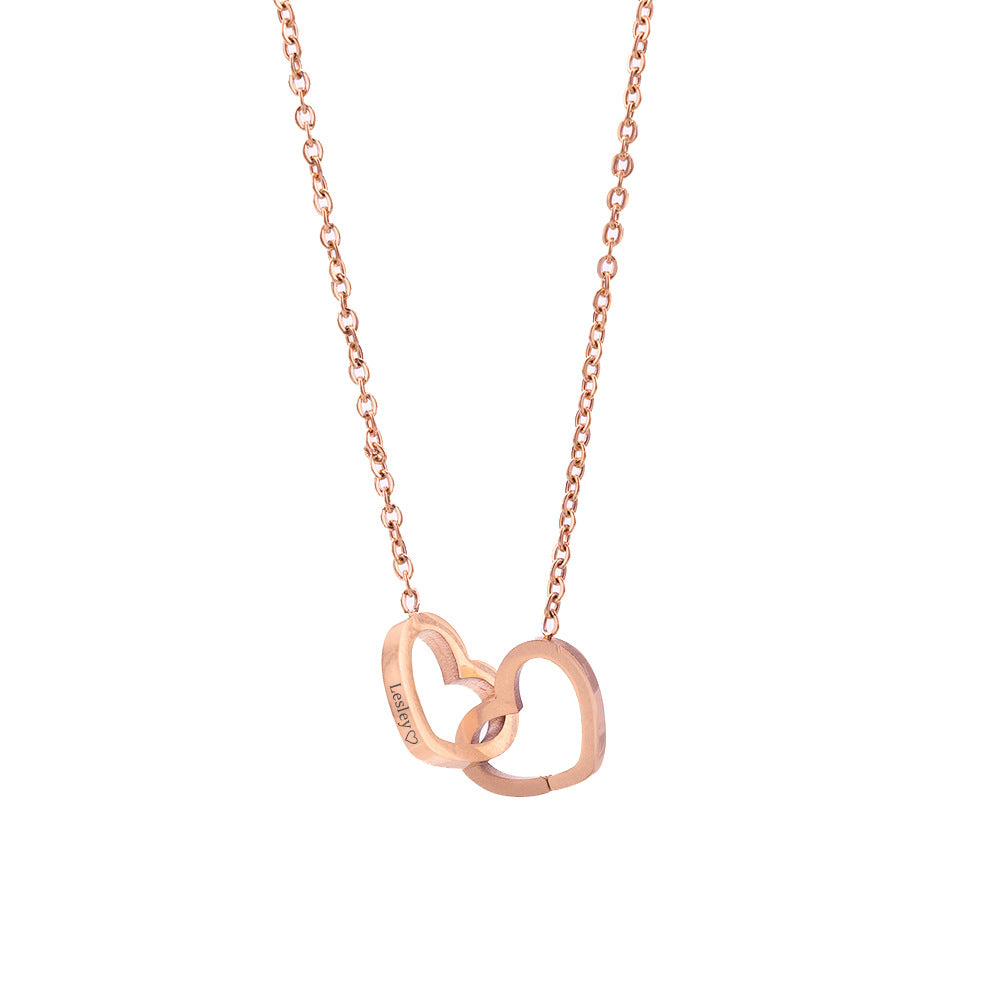 Personalized Lettering Double Heart Necklace
