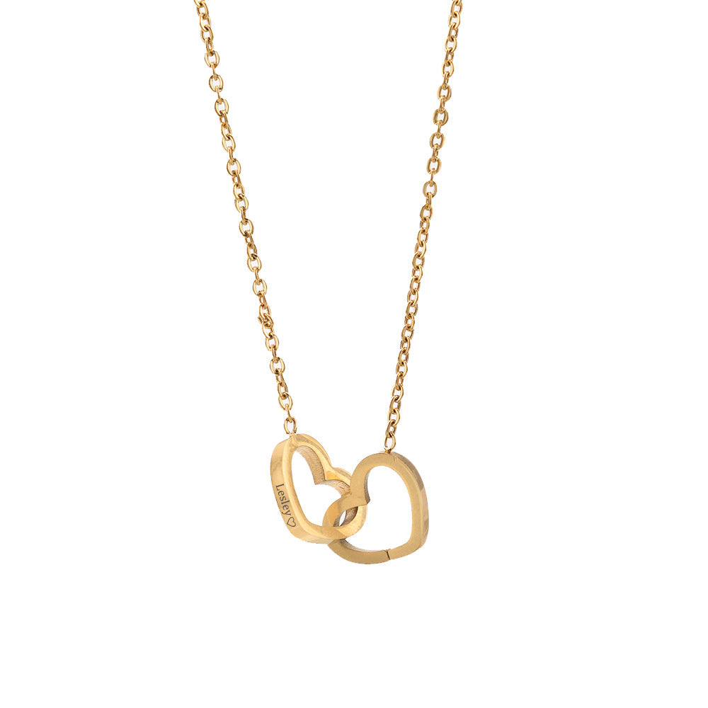 Personalized Lettering Double Heart Necklace