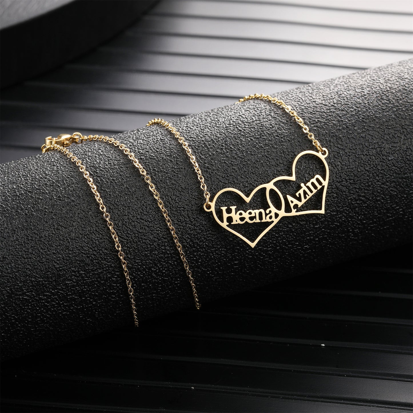 Personalized Double Heart Name Necklace
