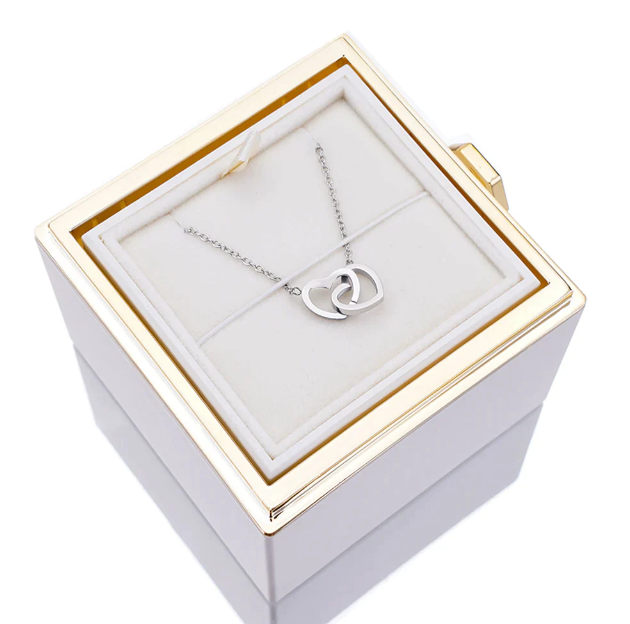Personalized Lettering Double Heart Necklace with Rotatable luxury gift box