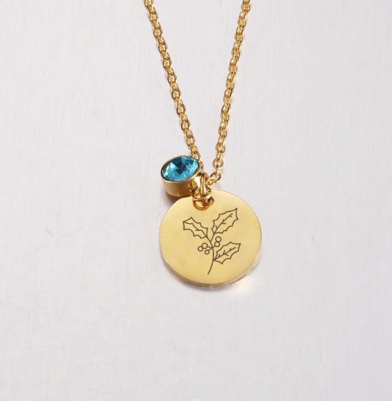Personalized Birthday Flower Birthstone Necklace