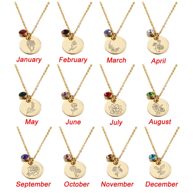 Personalized Birthday Flower Birthstone Necklace