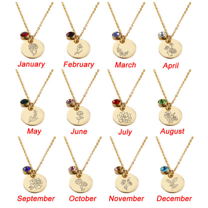 Personalized Birthday Flower Birthstone Necklace