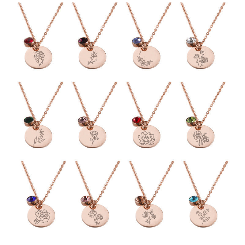 Personalized Birthday Flower Birthstone Necklace