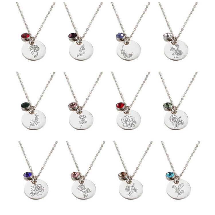 Personalized Birthday Flower Birthstone Necklace