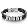 Custom silver beaded double leather bracelet