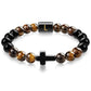 English letter bracelet Cross tiger Eye stone beaded bracelet