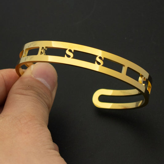 Custom Stainless Steel Name 10mm Bracelet Plated 18K Real Gold English Letter Bracelet