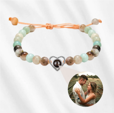 Personalized Frosted Stone Heart Photo Bracelet