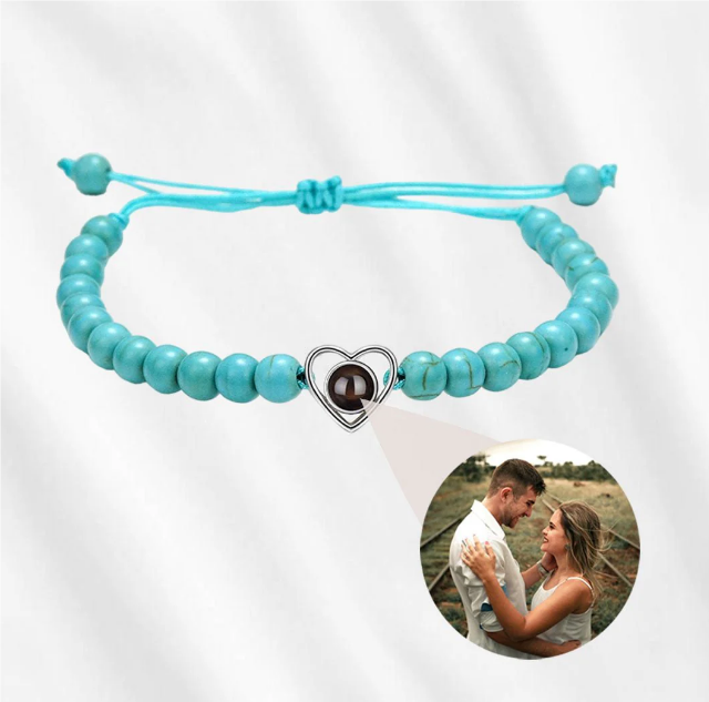 Personalized Frosted Stone Heart Photo Bracelet