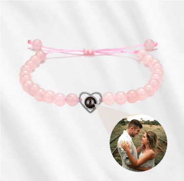 Personalized Frosted Stone Heart Photo Bracelet