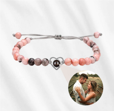 Personalized Frosted Stone Heart Photo Bracelet