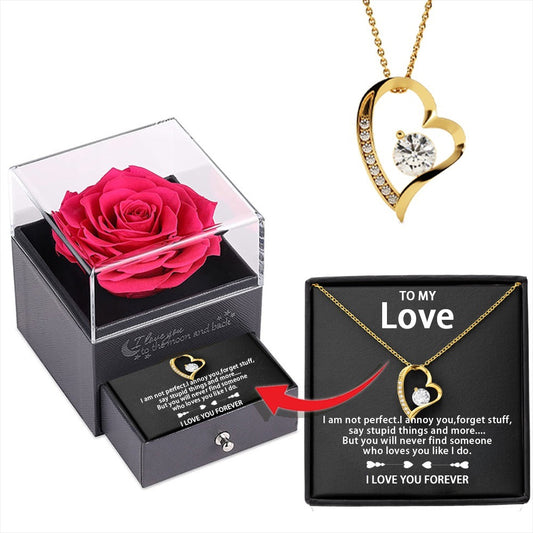 Hollow zircon heart necklace with rose box