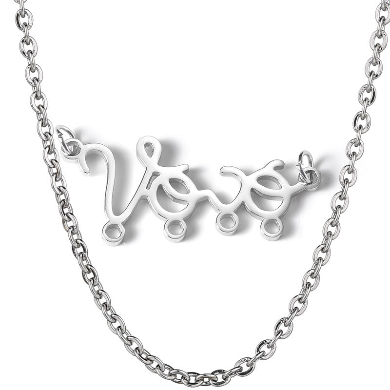 Personalized Vovó baby pendant grandmother necklace stainless steel boy girl figurine name necklace