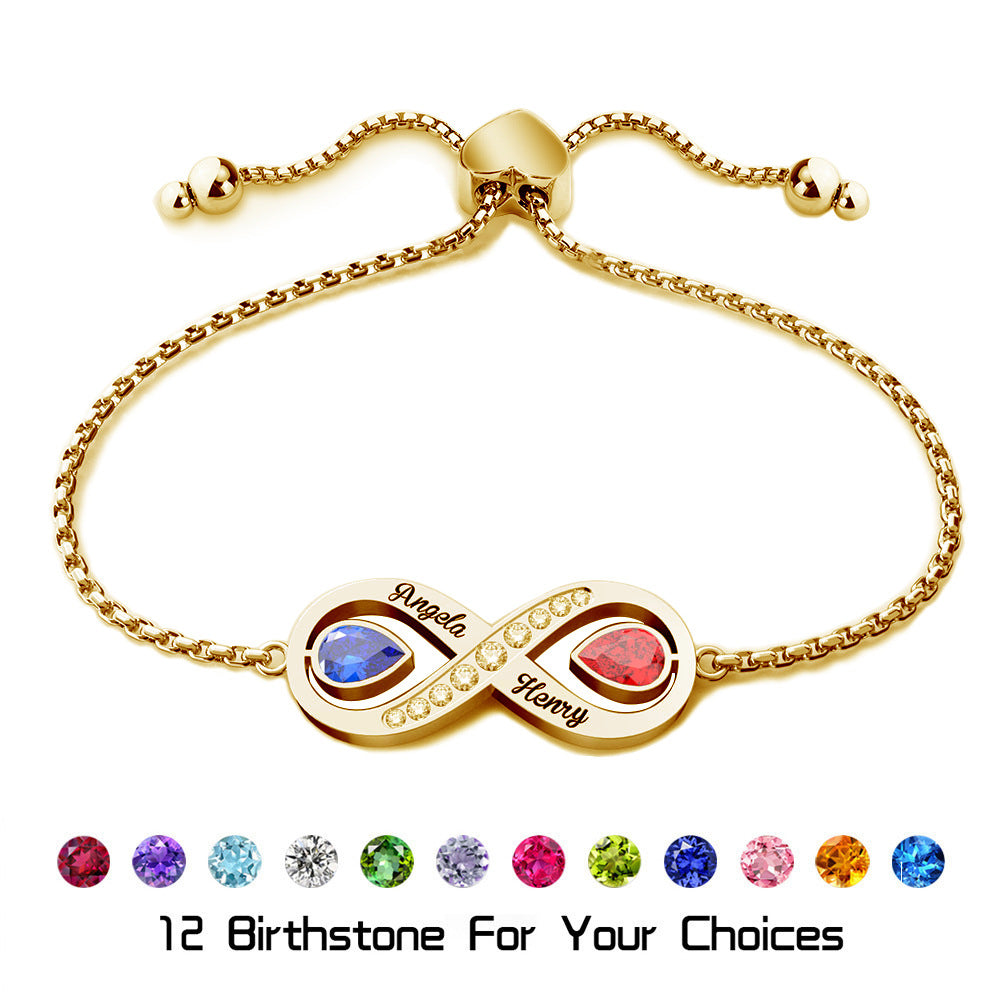 Personalized Infinity Couple Bracelet with Birthstones - Custom Engraved Names Stainless Steel Matching Jewelry, Valentine's Day Gifts