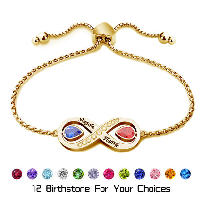 Personalized Infinity Couple Bracelet with Birthstones - Custom Engraved Names Stainless Steel Matching Jewelry, Valentine's Day Gifts
