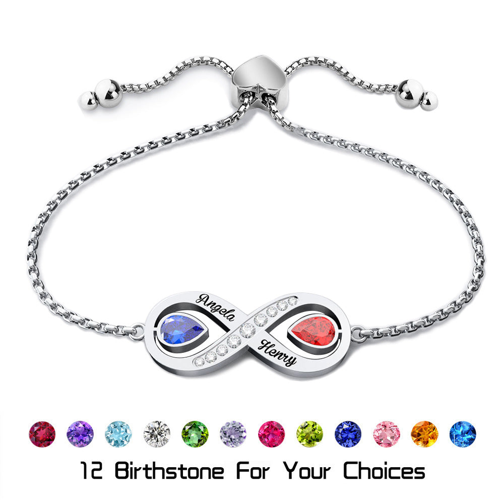 Personalized Infinity Couple Bracelet with Birthstones - Custom Engraved Names Stainless Steel Matching Jewelry, Valentine's Day Gifts