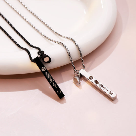 Personalized Heart-Shaped Magnetic Couples Engraved 3D Stick Necklace
