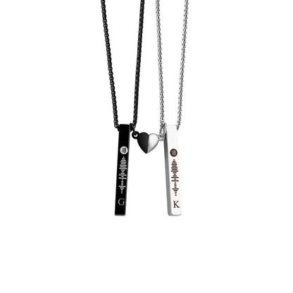 Personalized Heart-Shaped Magnetic Couples Engraved 3D Stick Necklace