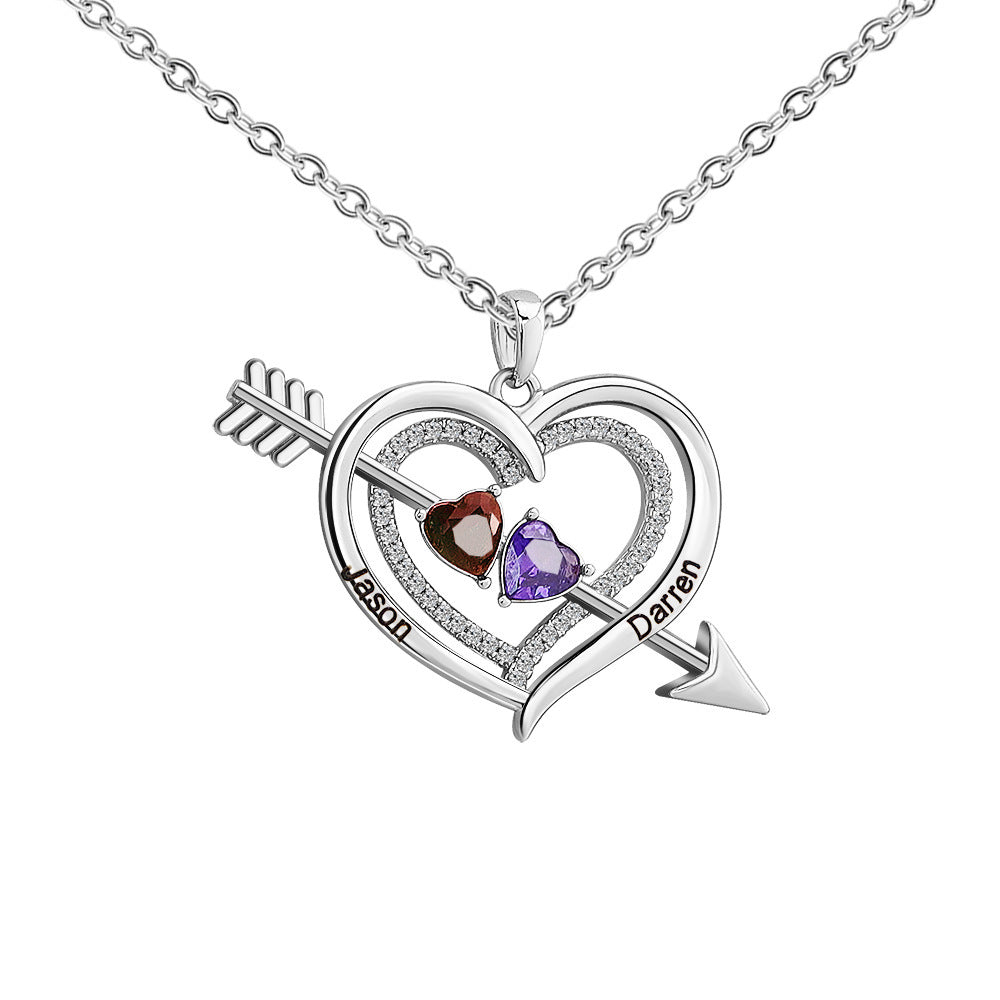 Personalized Engraved Cupid's Arrow Necklace with Birthstone