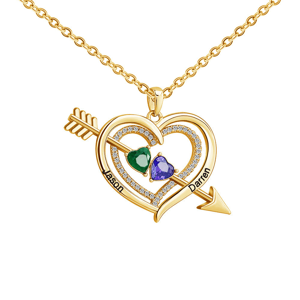 Personalized Engraved Cupid's Arrow Necklace with Birthstone